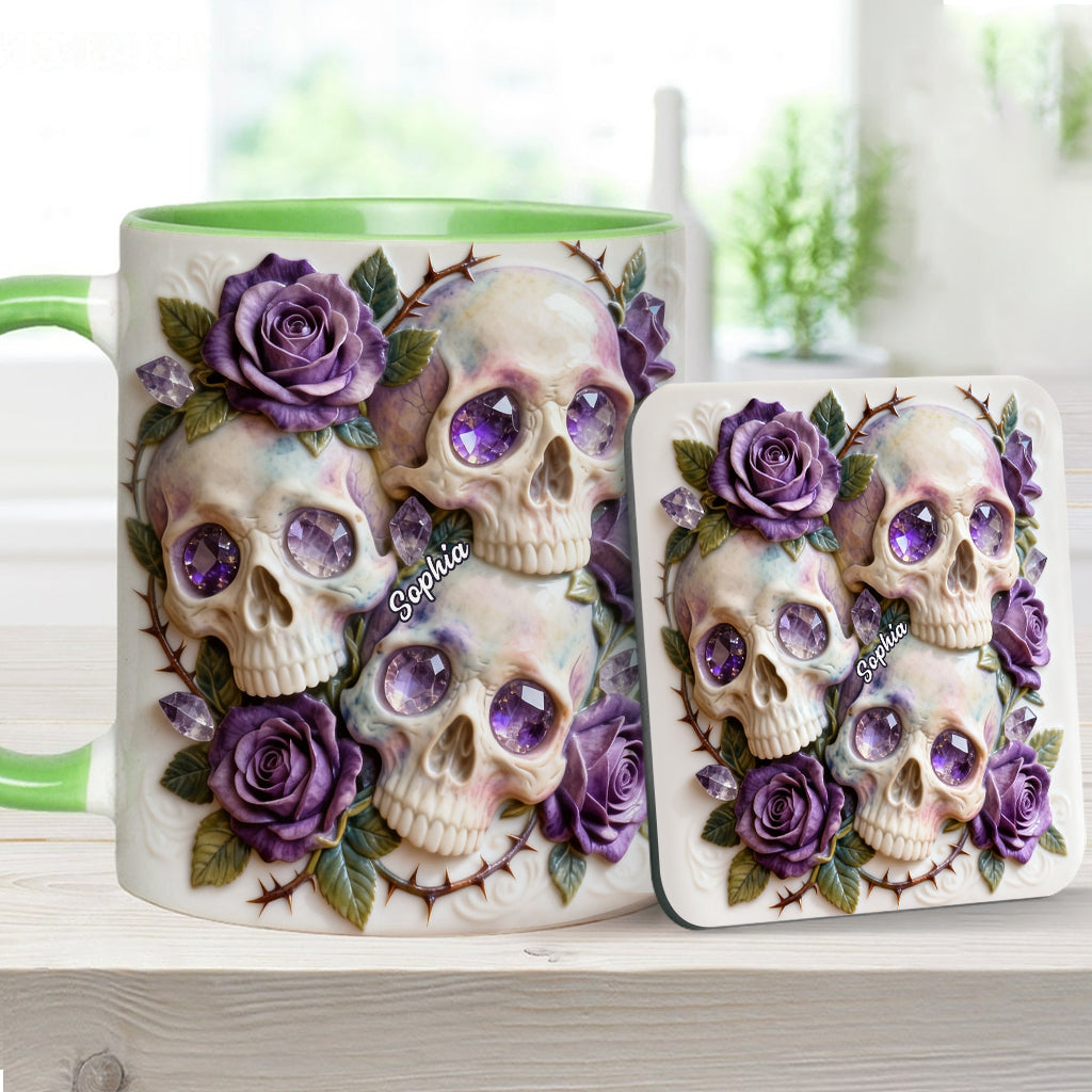 Skulls And Roses - Personalized Skull Accent Mug & Coaster