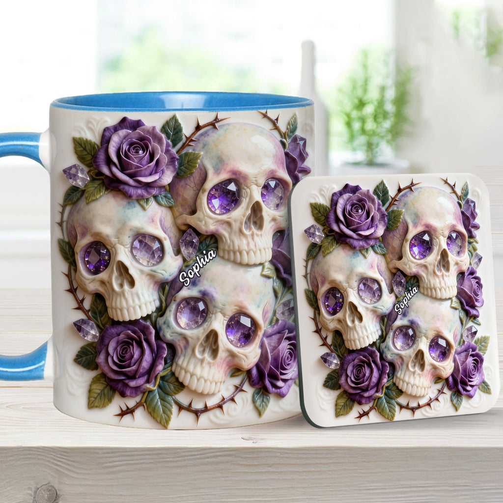 Skulls And Roses - Personalized Skull Accent Mug & Coaster