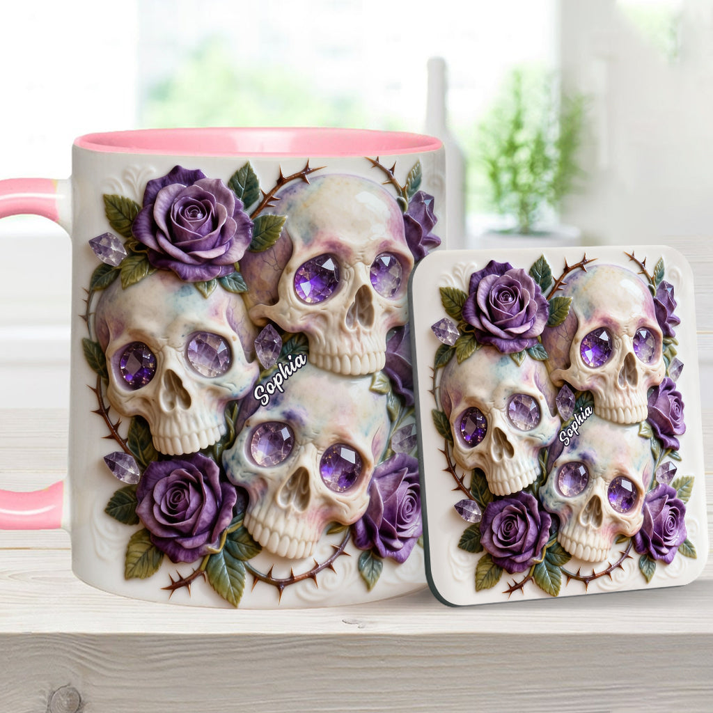 Skulls And Roses - Personalized Skull Accent Mug & Coaster