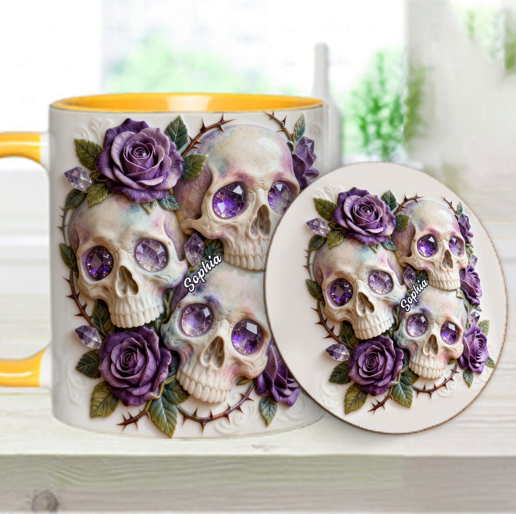 Skulls And Roses - Personalized Skull Accent Mug & Coaster