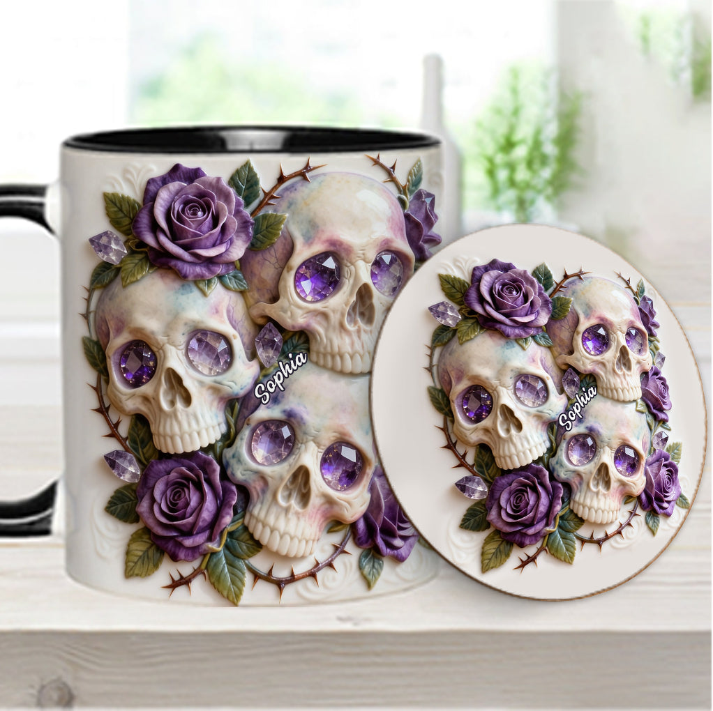 Skulls And Roses - Personalized Skull Accent Mug & Coaster