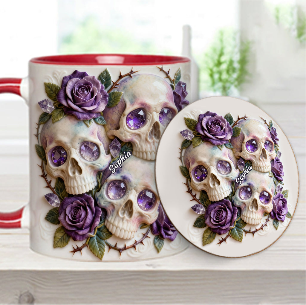 Skulls And Roses - Personalized Skull Accent Mug & Coaster