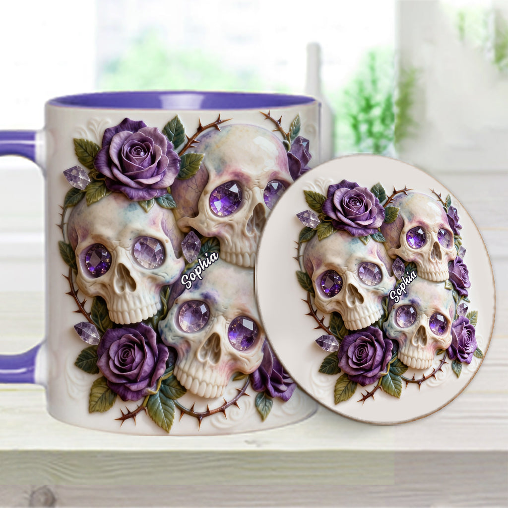 Skulls And Roses - Personalized Skull Accent Mug & Coaster