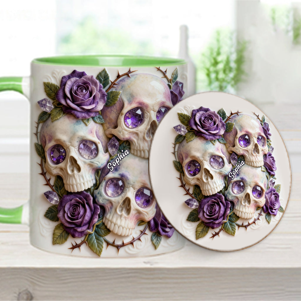 Skulls And Roses - Personalized Skull Accent Mug & Coaster