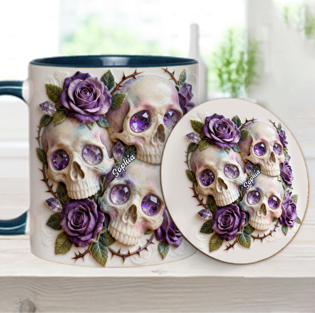 Skulls And Roses - Personalized Skull Accent Mug & Coaster