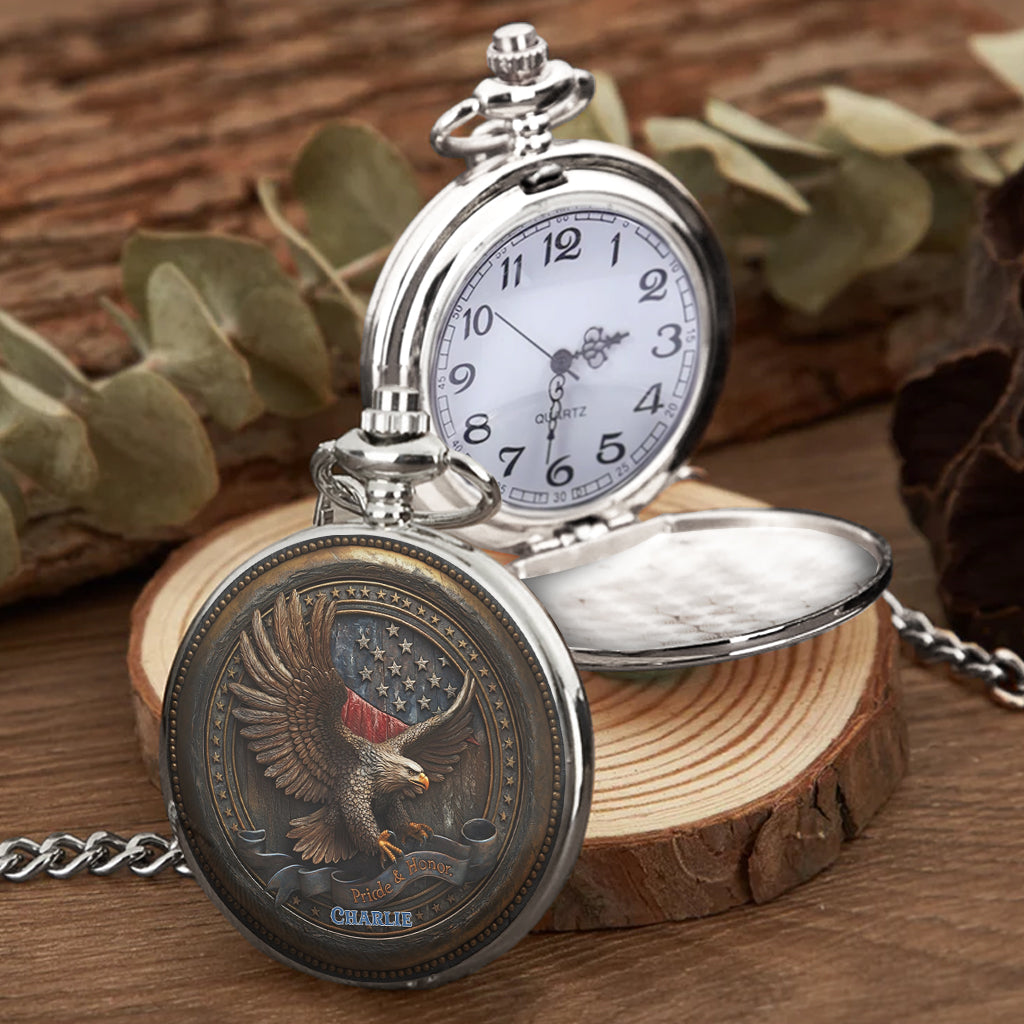 Proud To Be American - Personalized Bald Eagle Pocket Watch