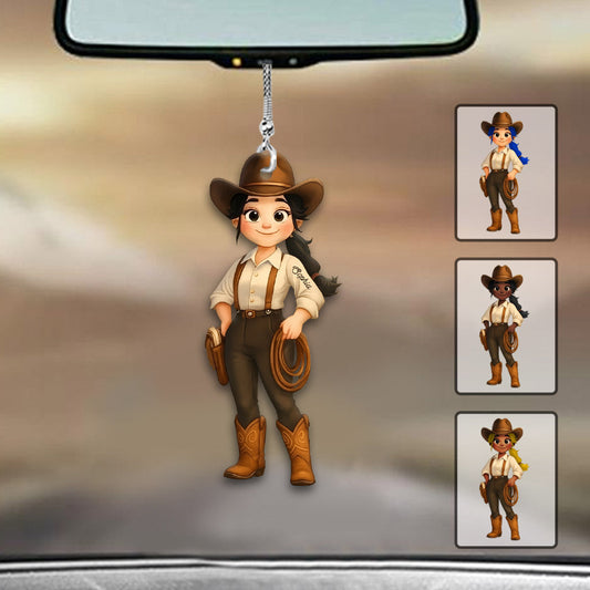 Cute Chibi Cowgirl - Personalized Cowgirl Car Ornament