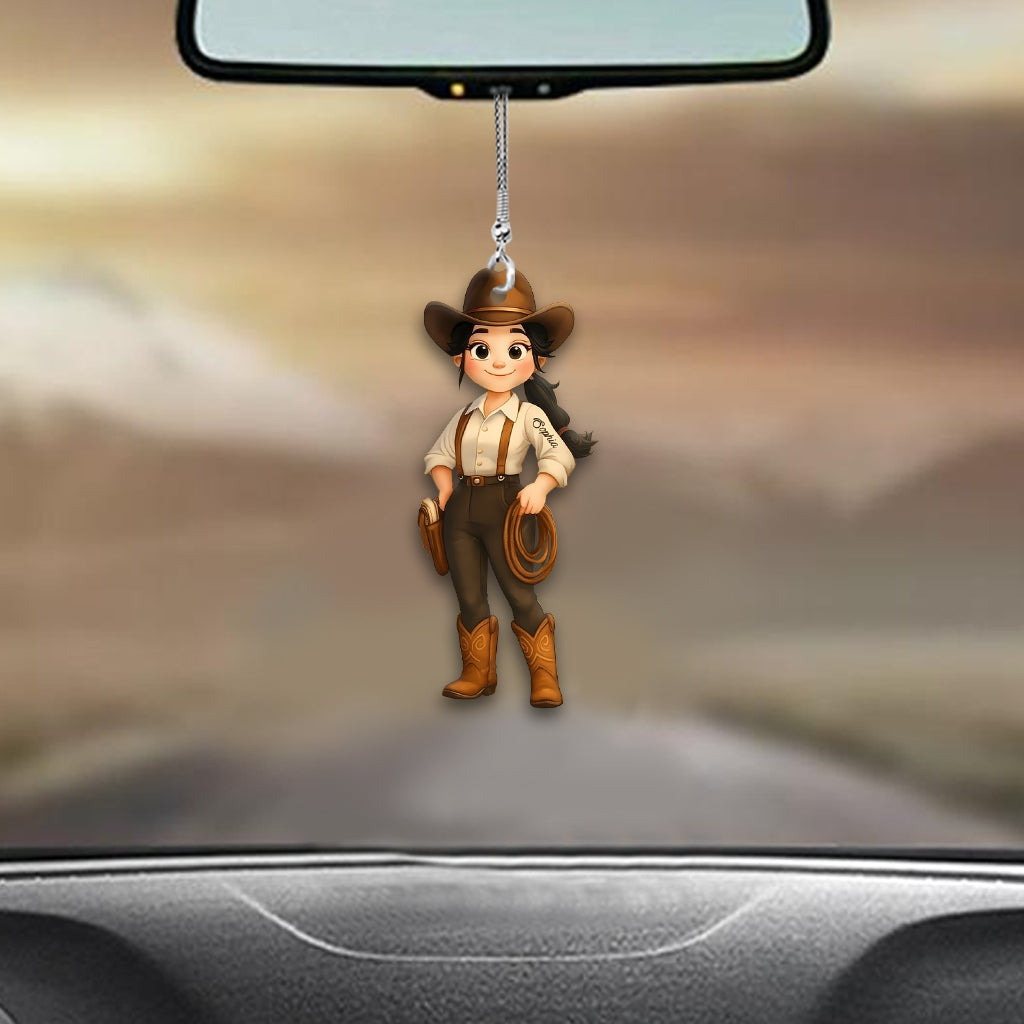 Cute Chibi Cowgirl - Personalized Cowgirl Car Ornament