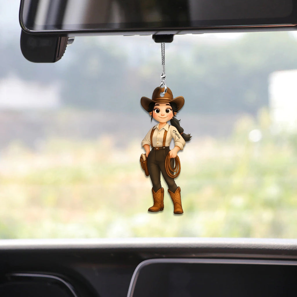 Cute Chibi Cowgirl - Personalized Cowgirl Car Ornament