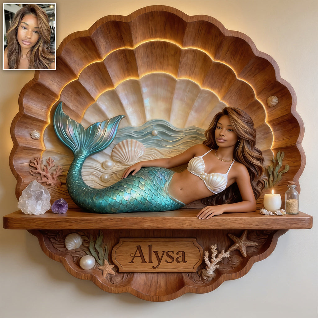 Mermaid Soul - Personalized Mermaid Wooden Floating Shelf