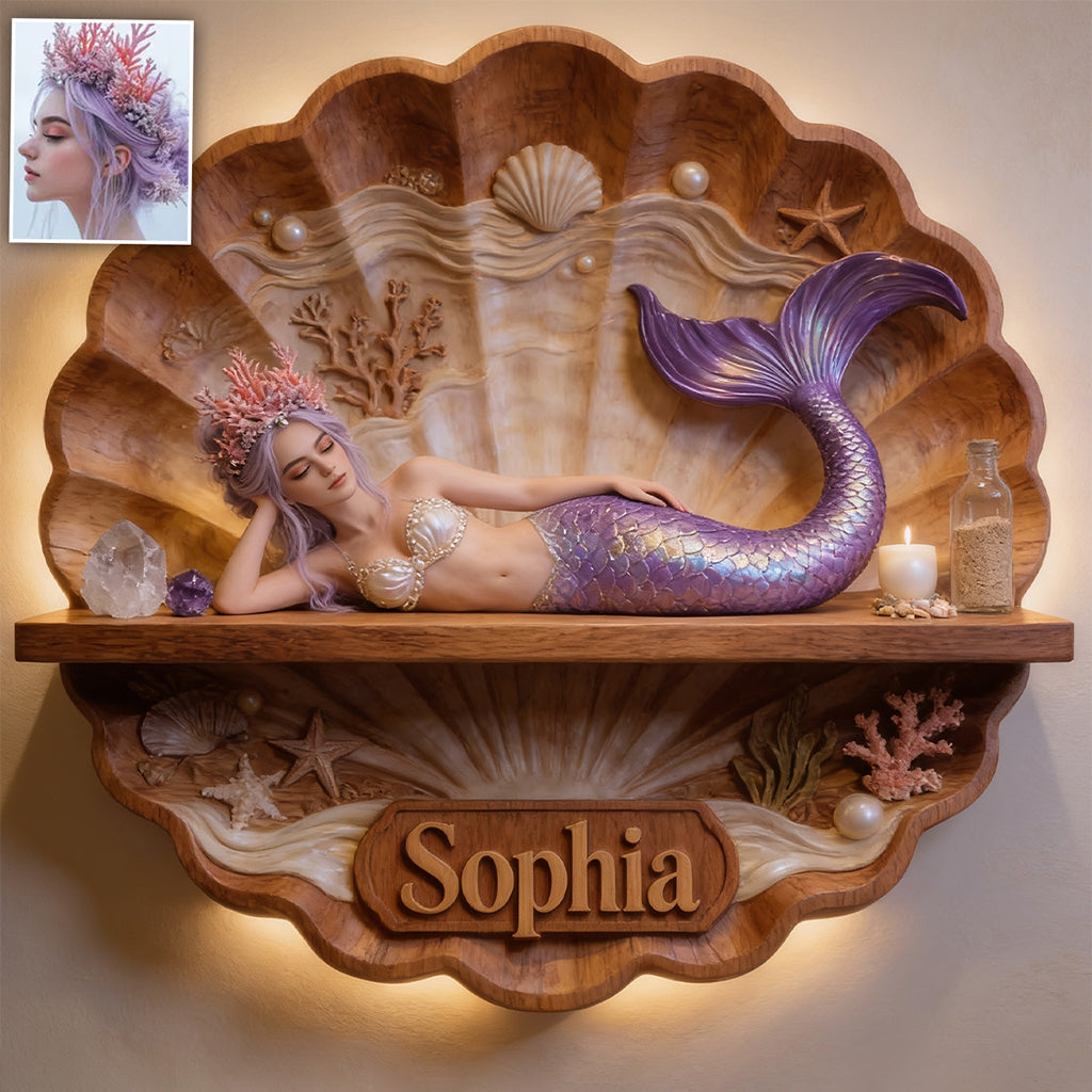 Mermaid Soul - Personalized Mermaid Wooden Floating Shelf