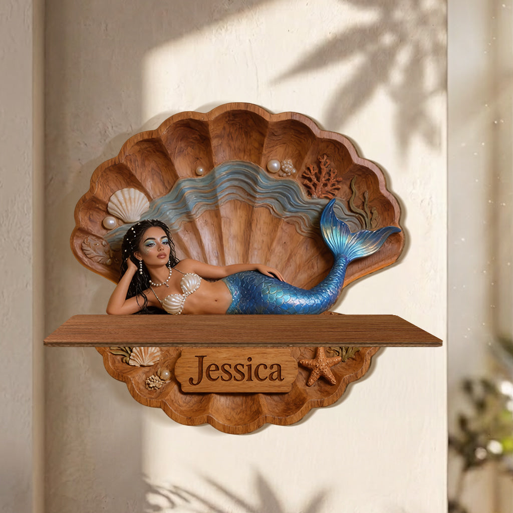 Mermaid Soul - Personalized Mermaid Wooden Floating Shelf