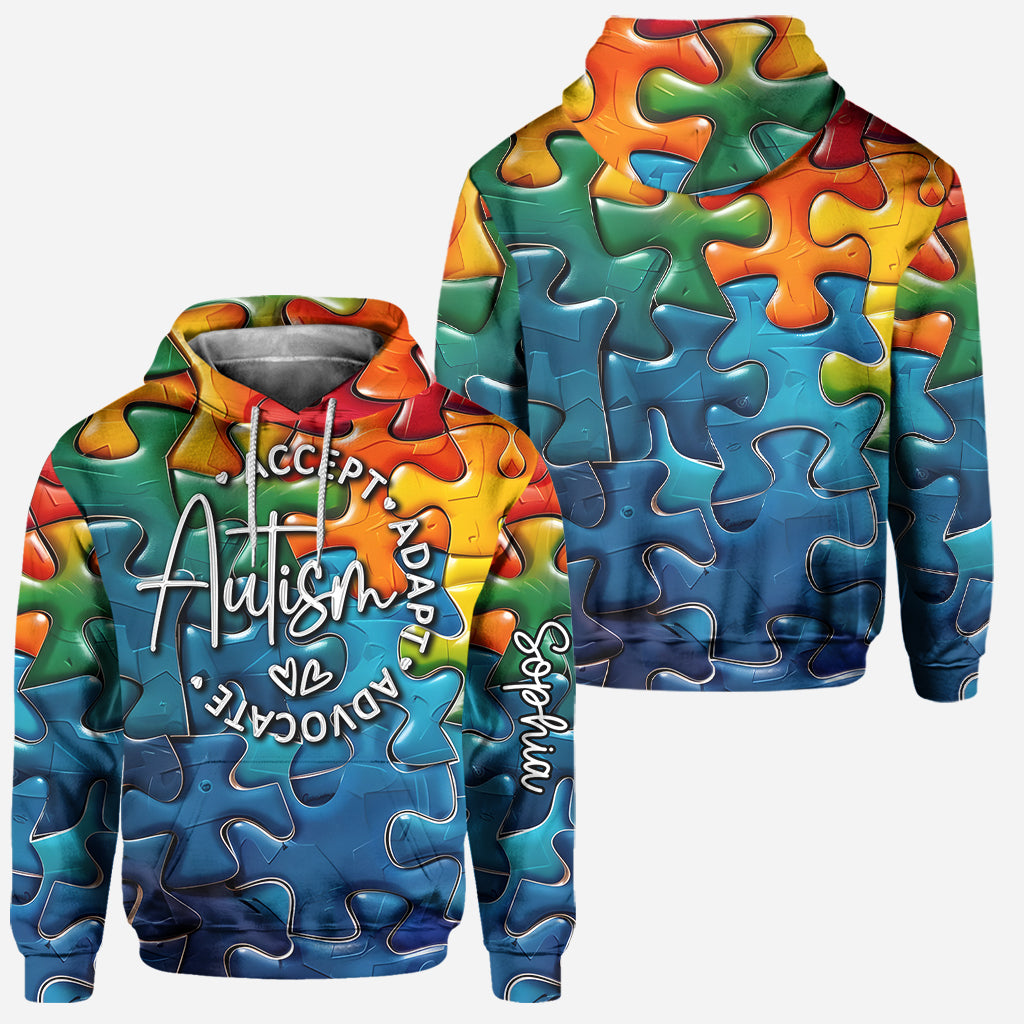 Autism Accept Adapt Advocate - Personalized Autism Awareness Hoodie and Leggings