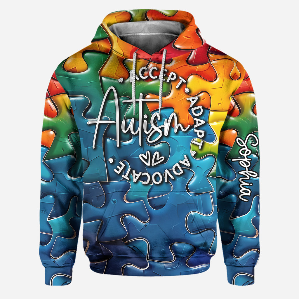 Autism Accept Adapt Advocate - Personalized Autism Awareness Hoodie and Leggings