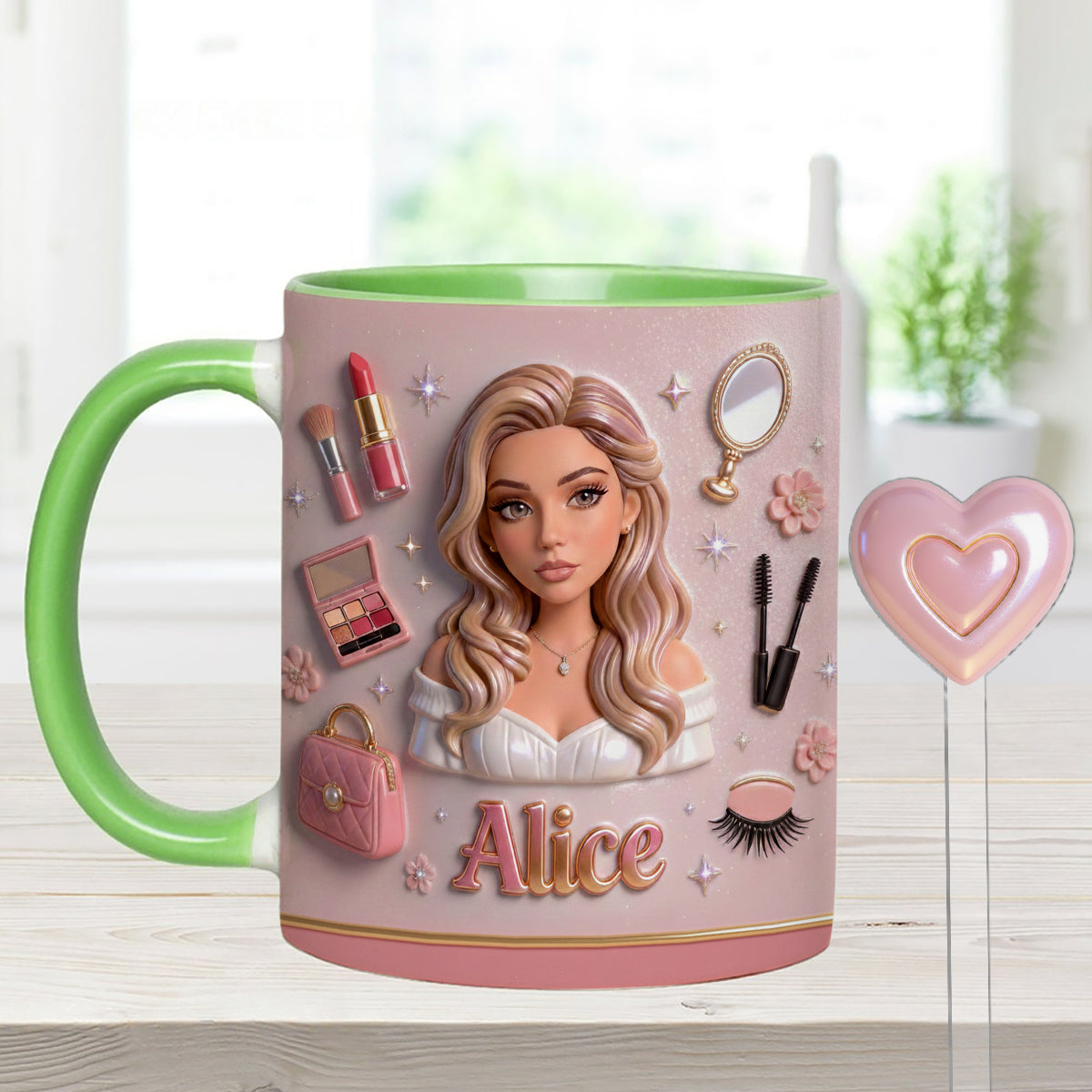Love Make Up, Make Up Artist - Personalized Makeup Set Accent Mug with Acrylic Stirrers