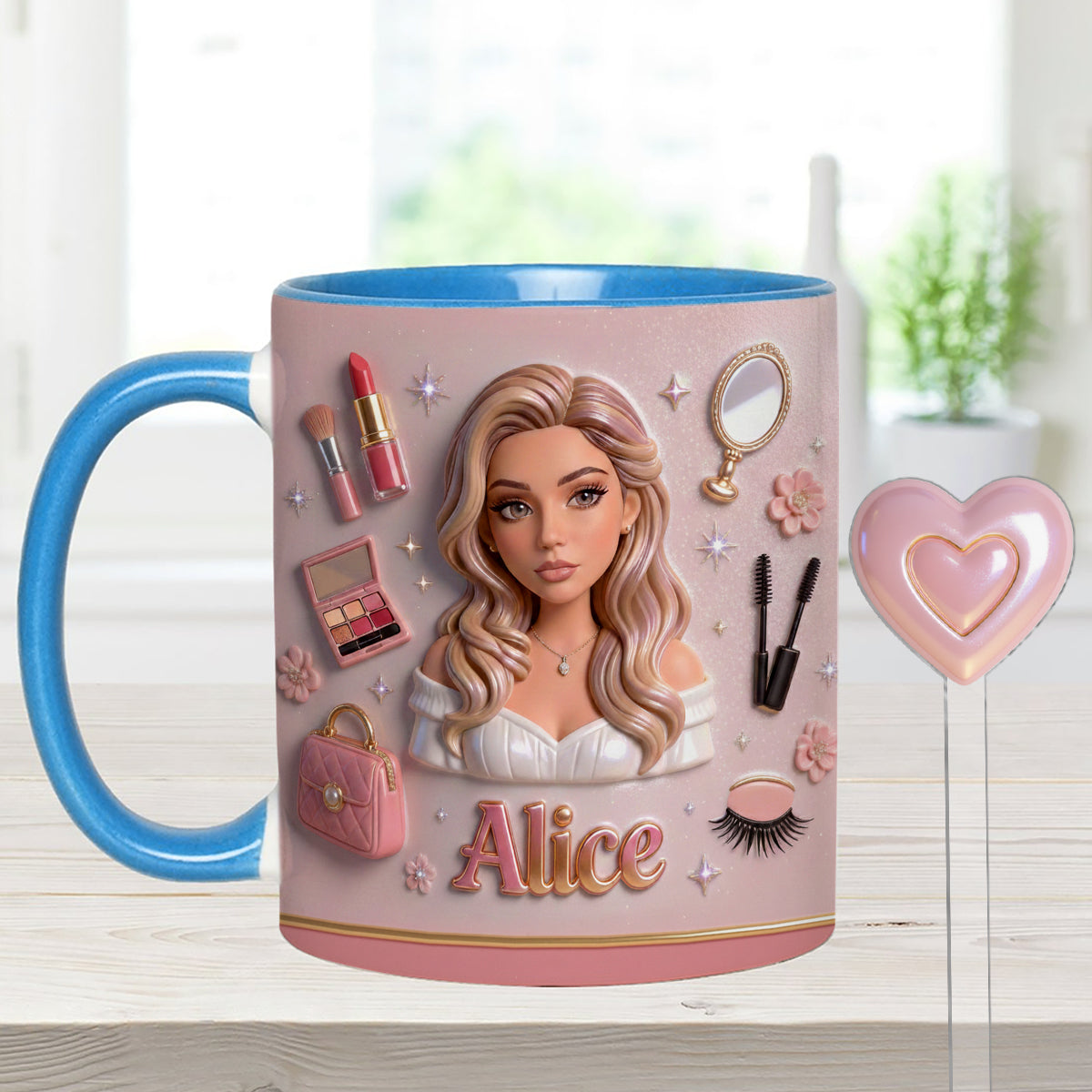 Love Make Up, Make Up Artist - Personalized Makeup Set Accent Mug with Acrylic Stirrers