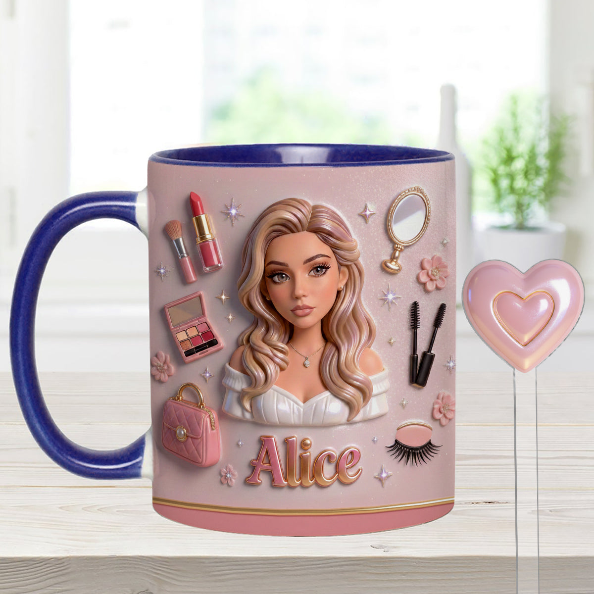 Love Make Up, Make Up Artist - Personalized Makeup Set Accent Mug with Acrylic Stirrers