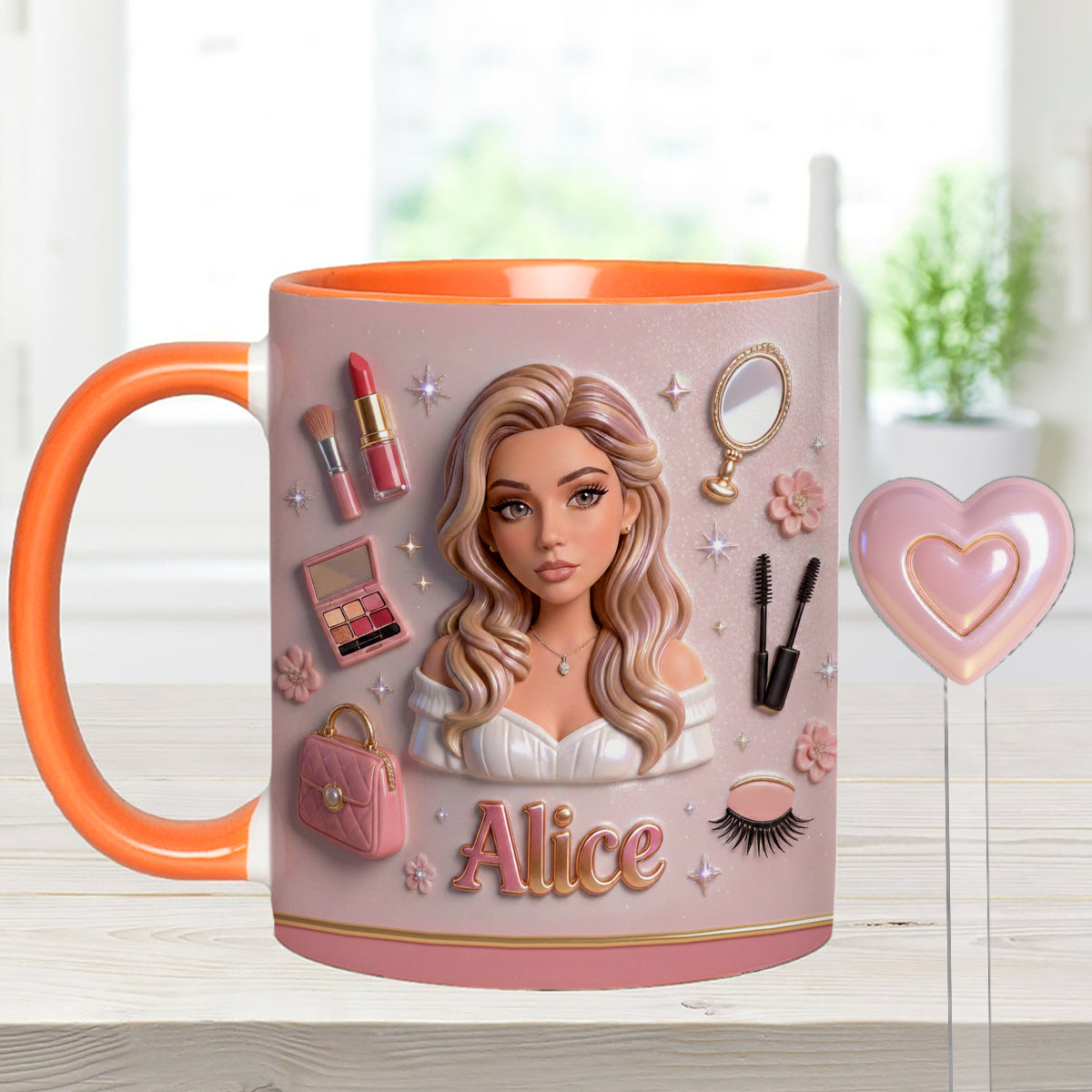 Love Make Up, Make Up Artist - Personalized Makeup Set Accent Mug with Acrylic Stirrers