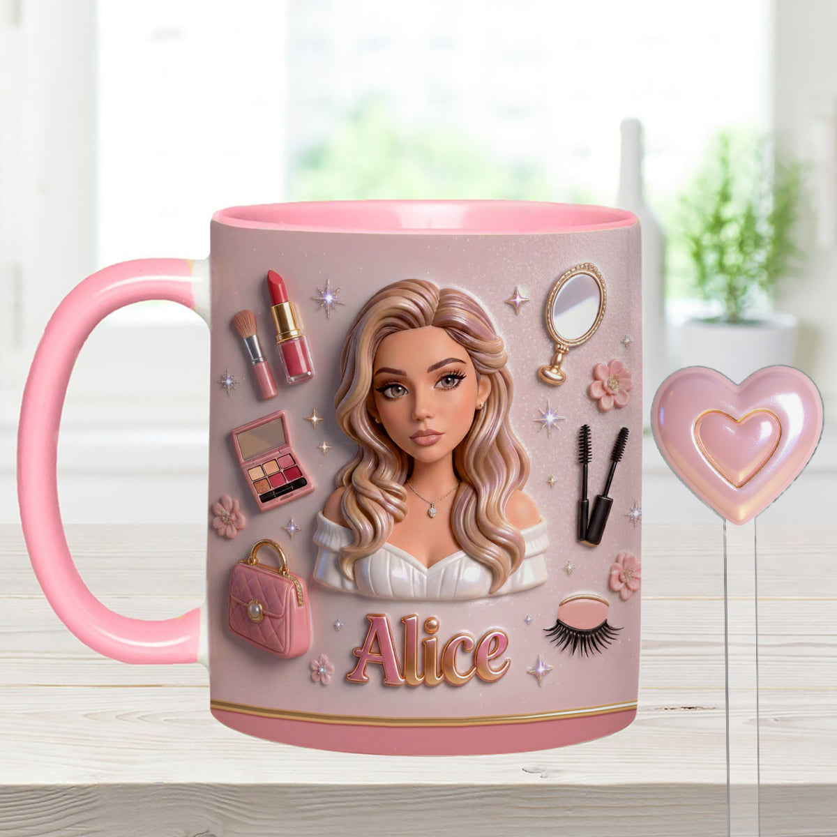 Love Make Up, Make Up Artist - Personalized Makeup Set Accent Mug with Acrylic Stirrers
