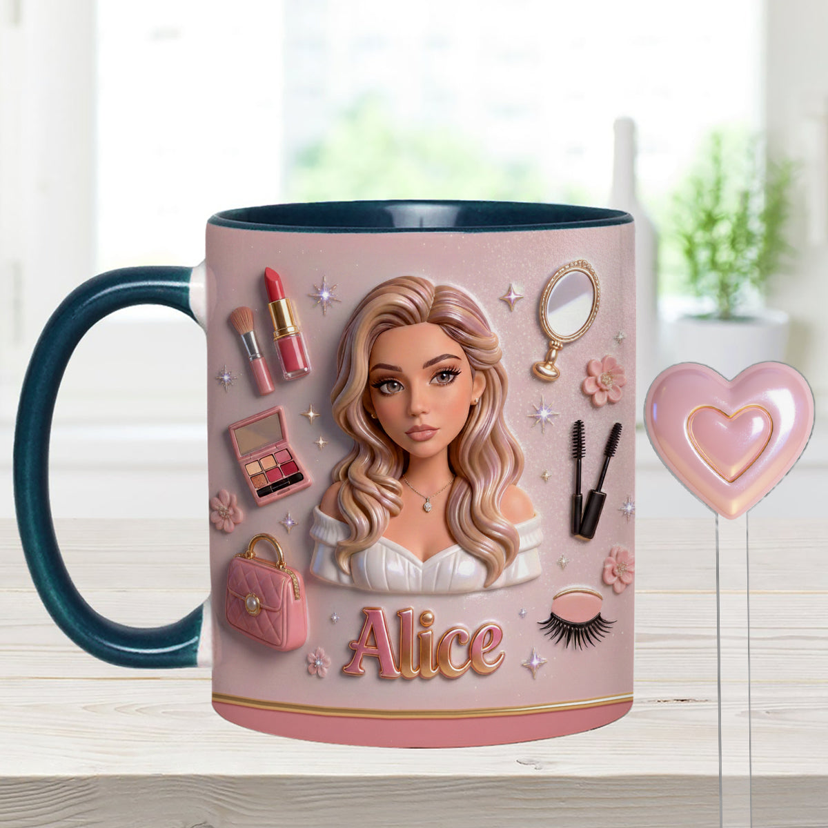 Love Make Up, Make Up Artist - Personalized Makeup Set Accent Mug with Acrylic Stirrers