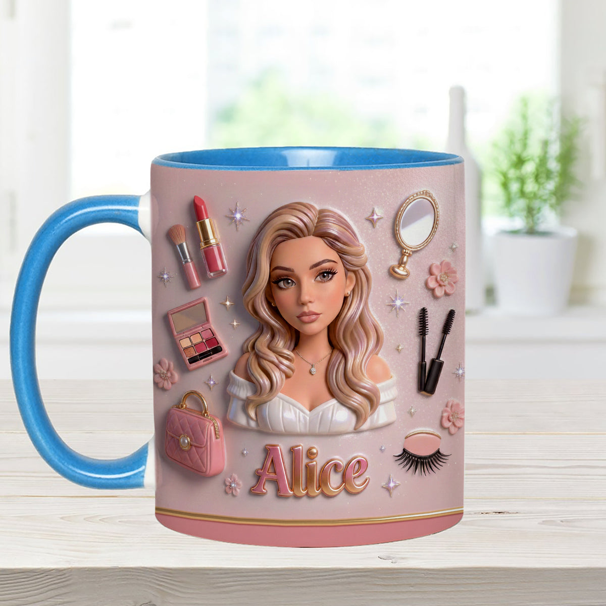 Love Make Up, Make Up Artist - Personalized Makeup Set Accent Mug with Acrylic Stirrers