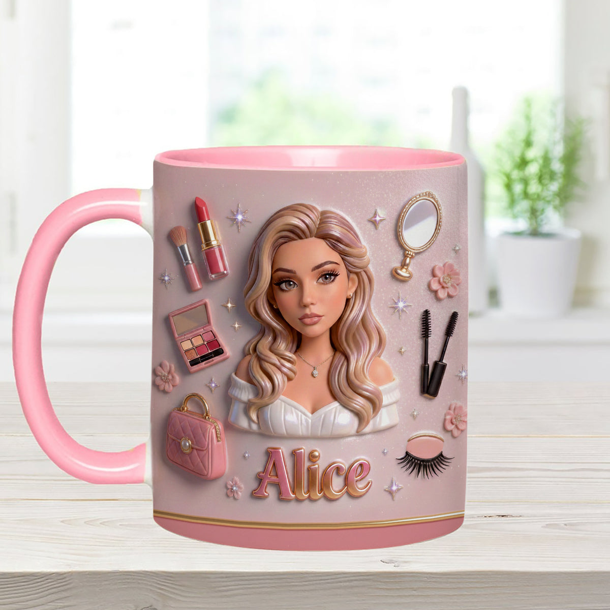 Love Make Up, Make Up Artist - Personalized Makeup Set Accent Mug with Acrylic Stirrers