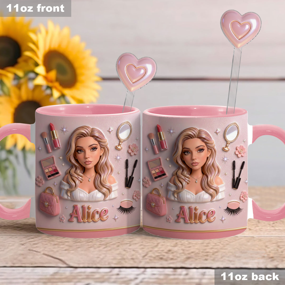 Love Make Up, Make Up Artist - Personalized Makeup Set Accent Mug with Acrylic Stirrers