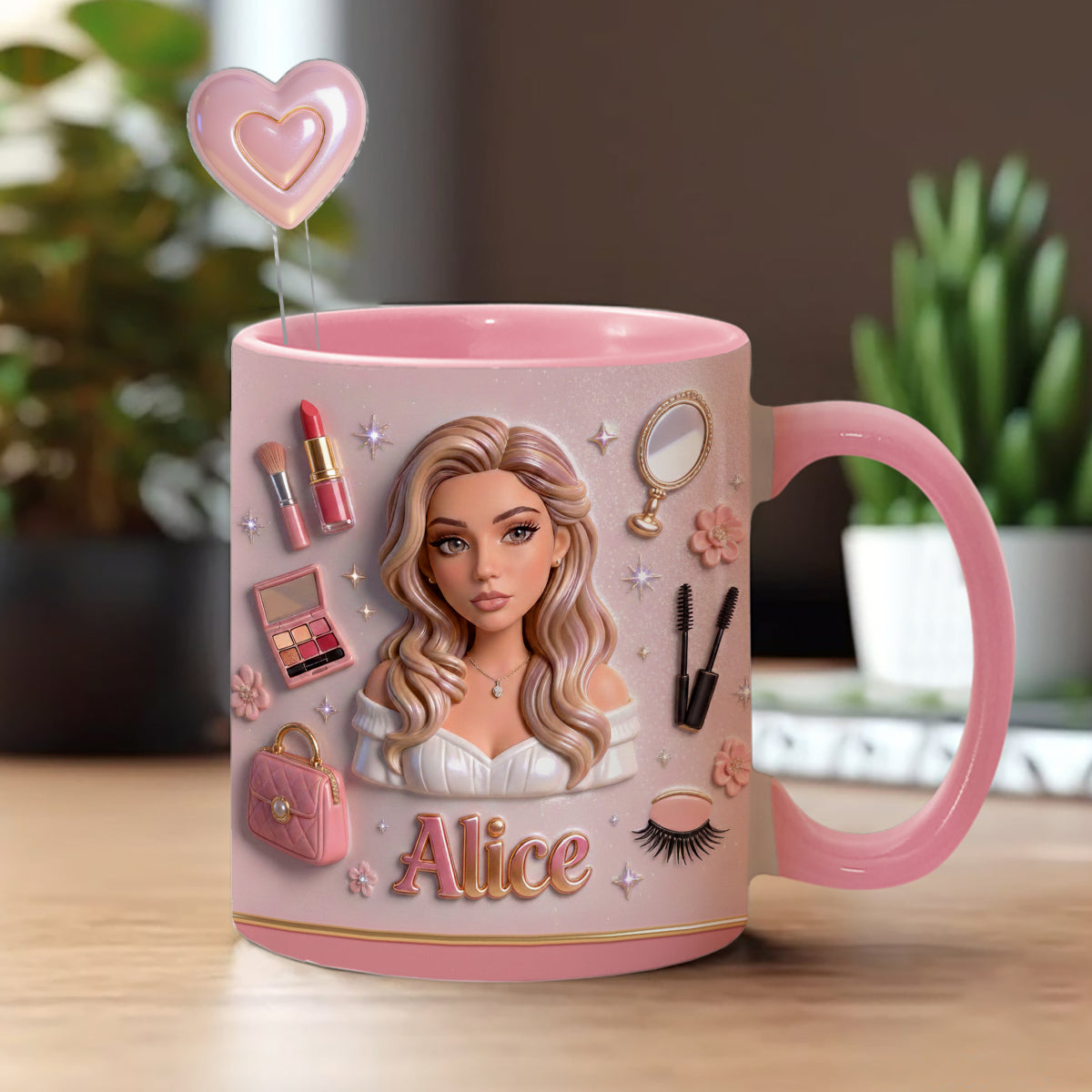 Love Make Up, Make Up Artist - Personalized Makeup Set Accent Mug with Acrylic Stirrers
