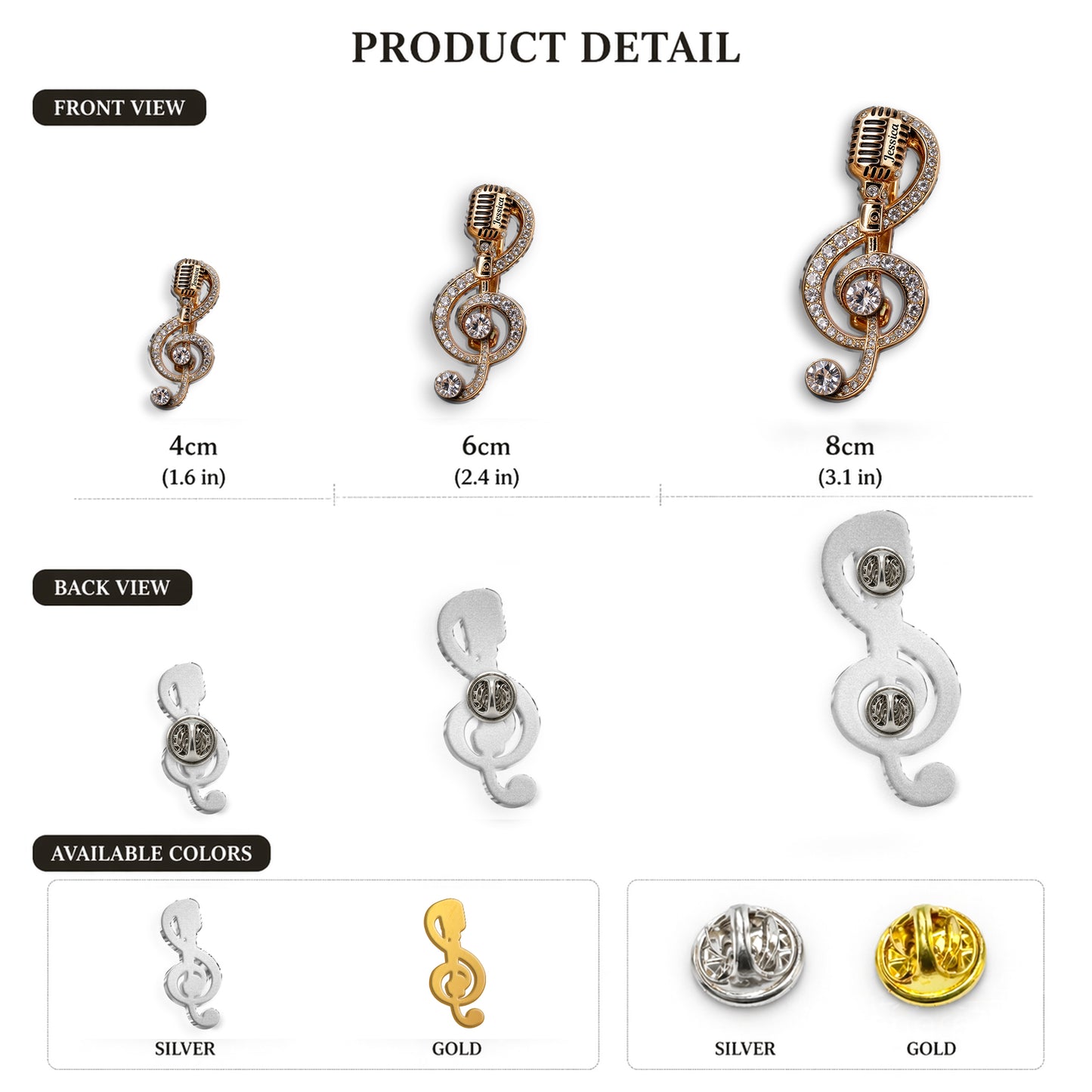 Microphone Music Brooch Classic Note, Birthstone Music Pin - Personalized Music 3D Embossed Enamel Pin