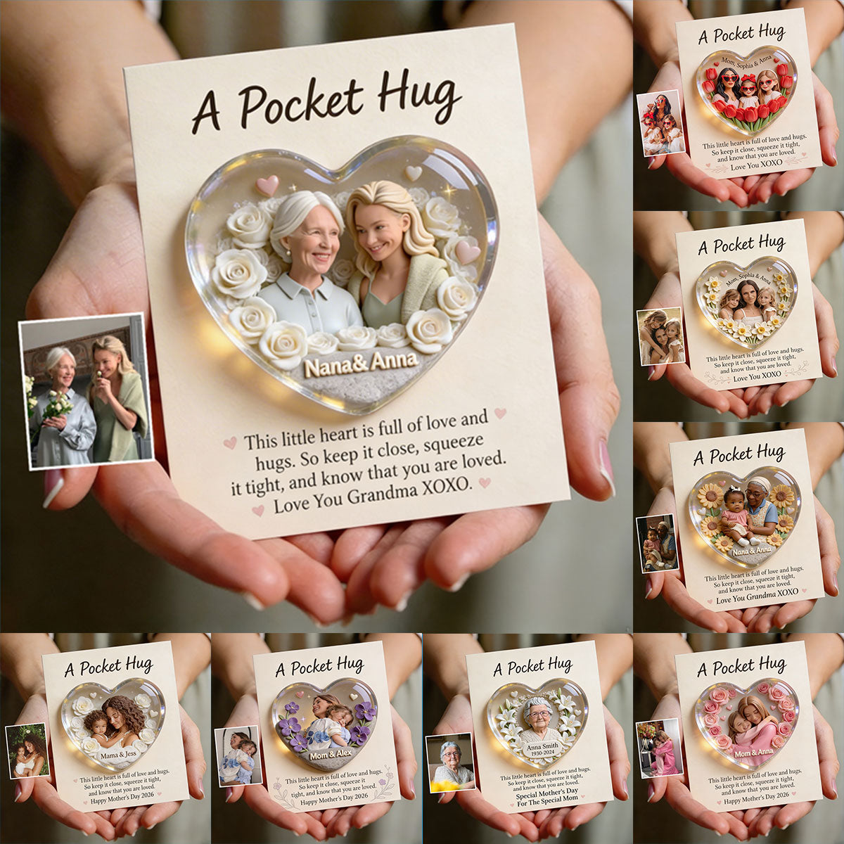 Mother Keepsake Gift, Custom From Any Photo, Brithmonth Flower - Personalized Mother Pocket Hug Card