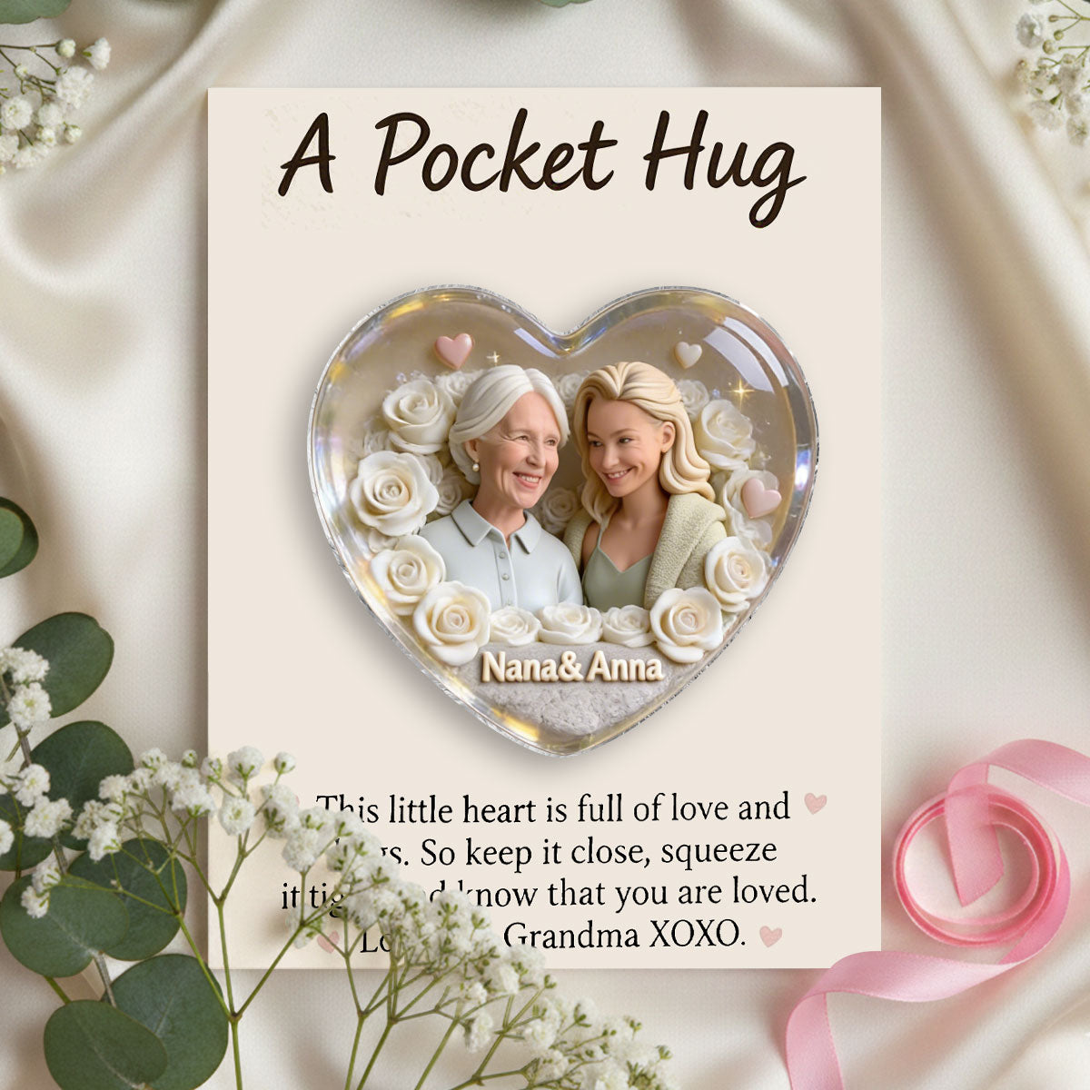 Mother Keepsake Gift, Custom From Any Photo, Brithmonth Flower - Personalized Mother Pocket Hug Card