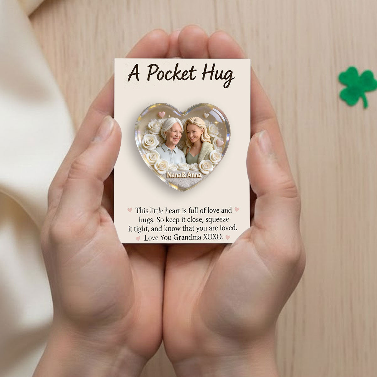 Mother Keepsake Gift, Custom From Any Photo, Brithmonth Flower - Personalized Mother Pocket Hug Card