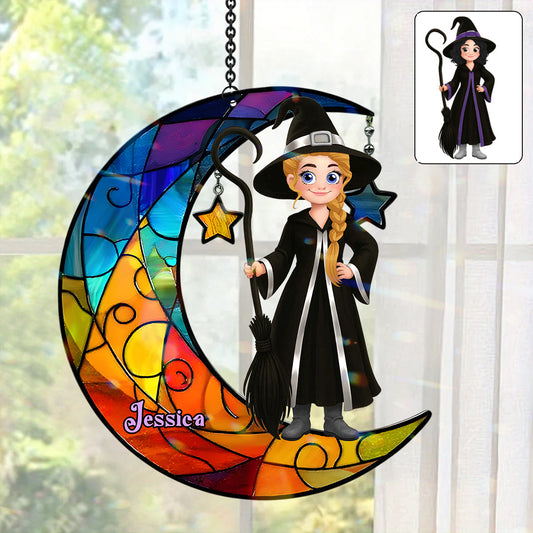 Beautiful Witch And Moon - Personalized Witch Window Hanging Suncatcher Ornament