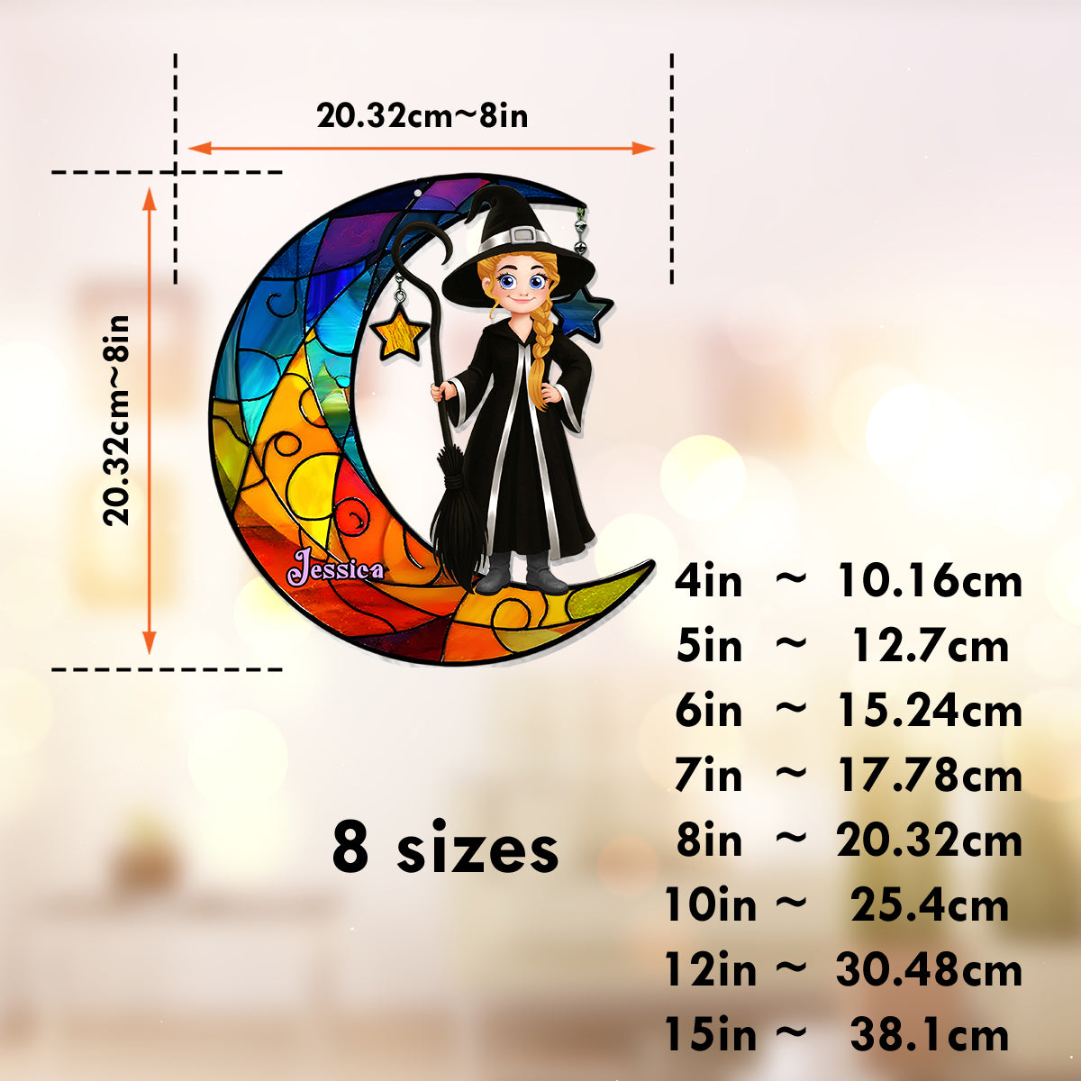 Beautiful Witch And Moon - Personalized Witch Window Hanging Suncatcher Ornament