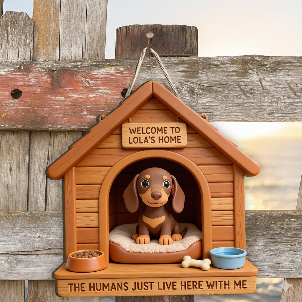 Welcome To Our House The Humans Just Live With Us - Personalized Dog Custom Shaped Wood Sign
