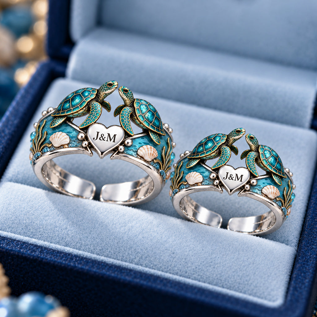 You & Me We Got This - Personalized Turtle Adjustable Shaped Ring