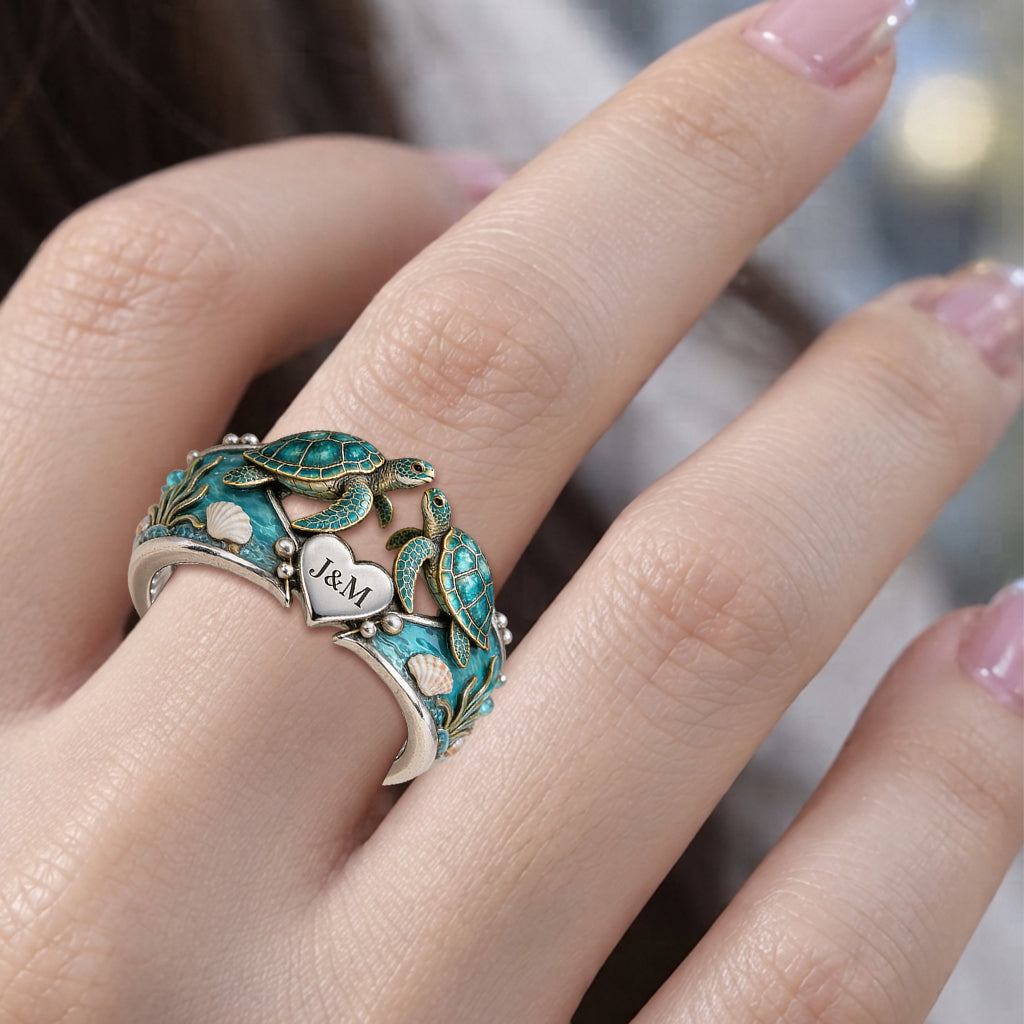 You & Me We Got This - Personalized Turtle Adjustable Shaped Ring
