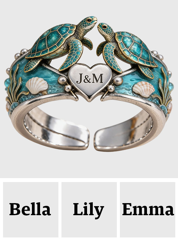 You & Me We Got This - Personalized Turtle Adjustable Shaped Ring