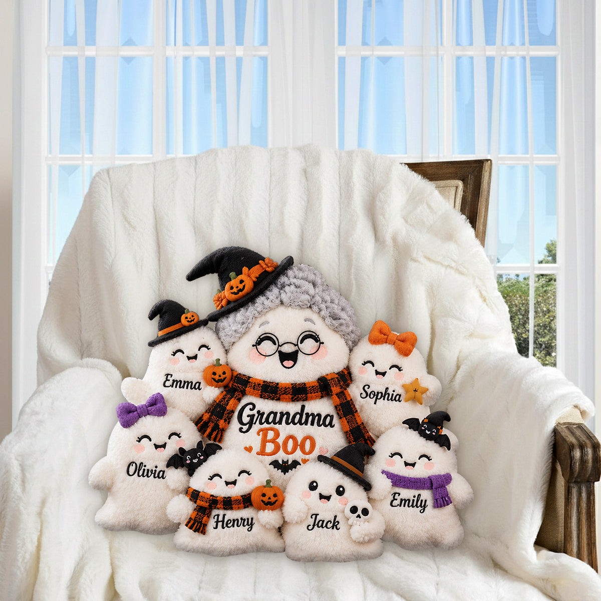 Grandma's Little Boo Crew - Personalized Grandma Premium Faux Fur Pillow