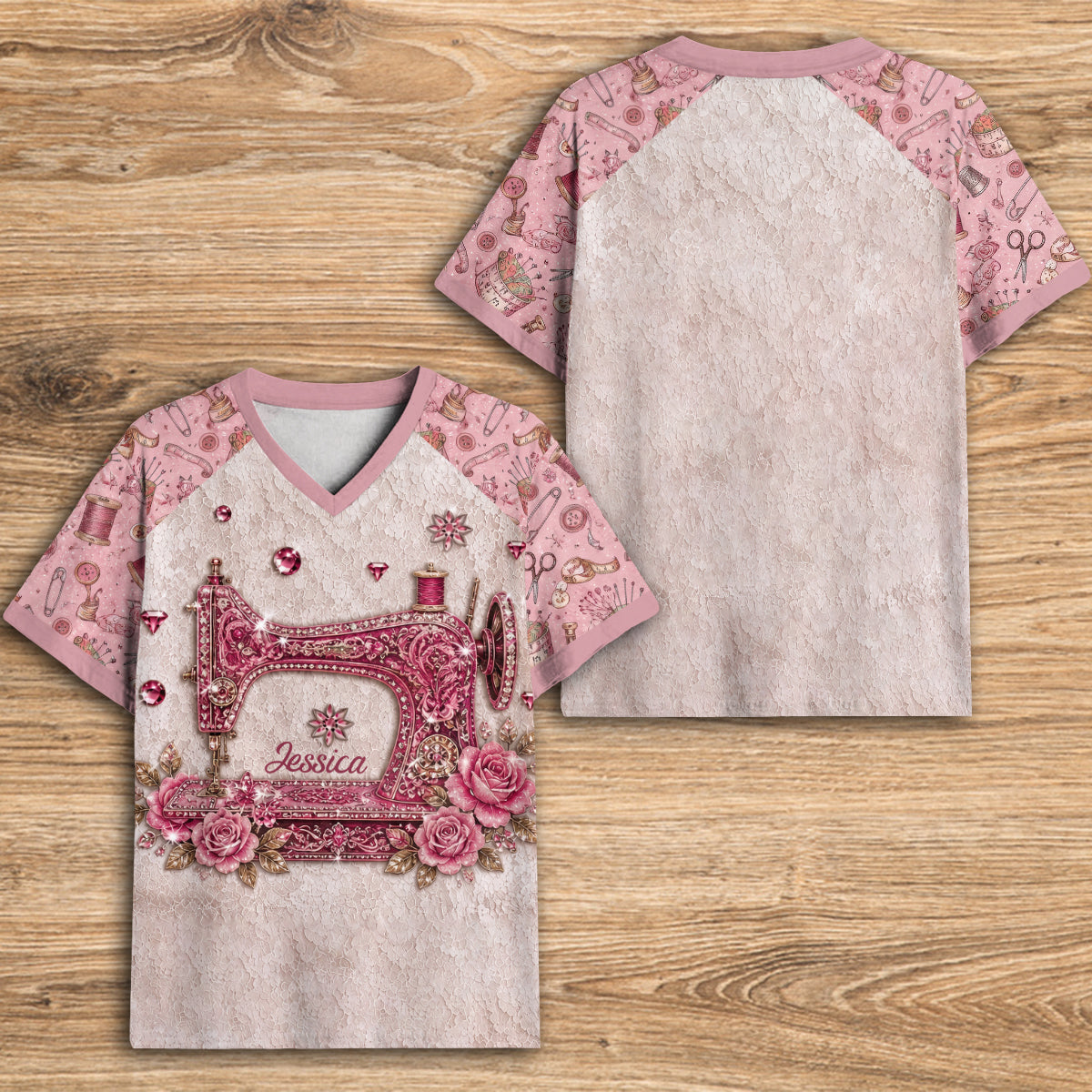 Love Sewing - Personalized Sewing Fully Printed V-Neck T-Shirt