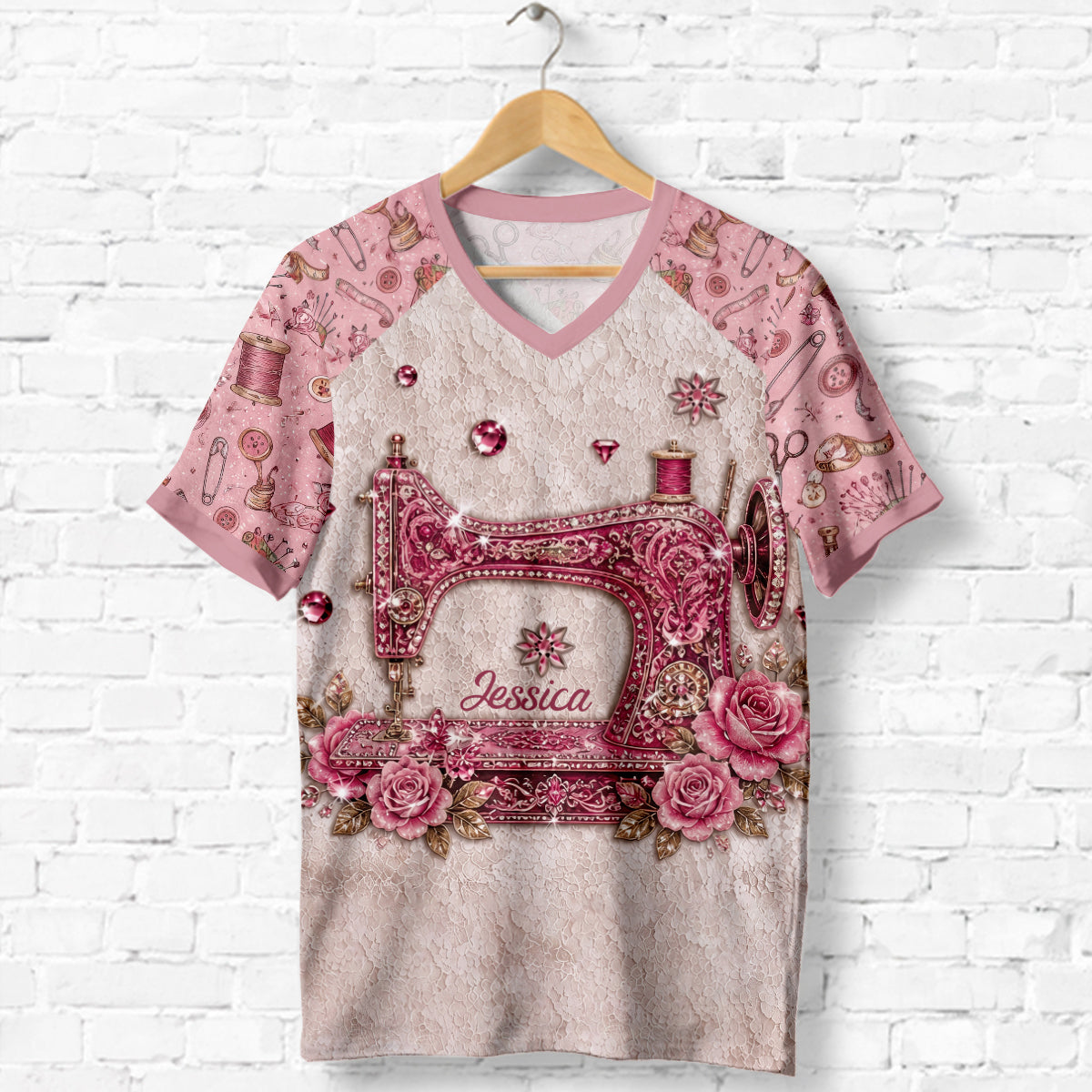 Love Sewing - Personalized Sewing Fully Printed V-Neck T-Shirt