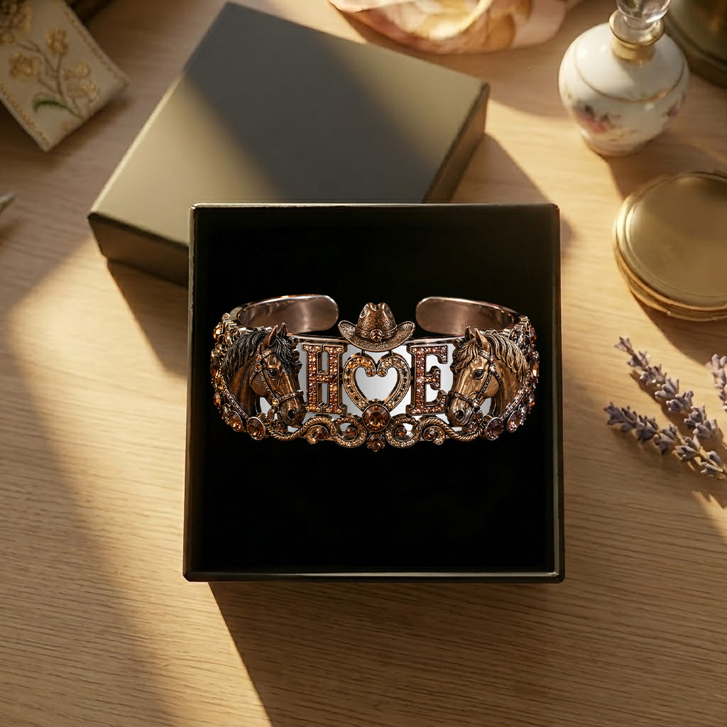 Forever Love Initial Couple Gift - Personalized Horse Shaped Cuff Bracelet