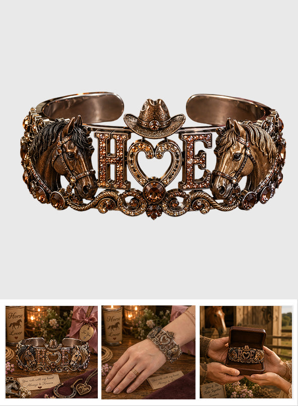 Forever Love Initial Couple Gift - Personalized Horse Shaped Cuff Bracelet