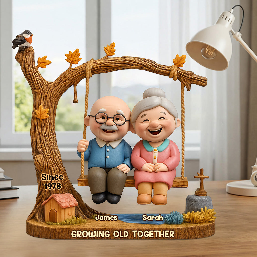 Heartwarming with Elderly Couple, Home Decor - Personalized Couple Custom Shaped Acrylic Plaque