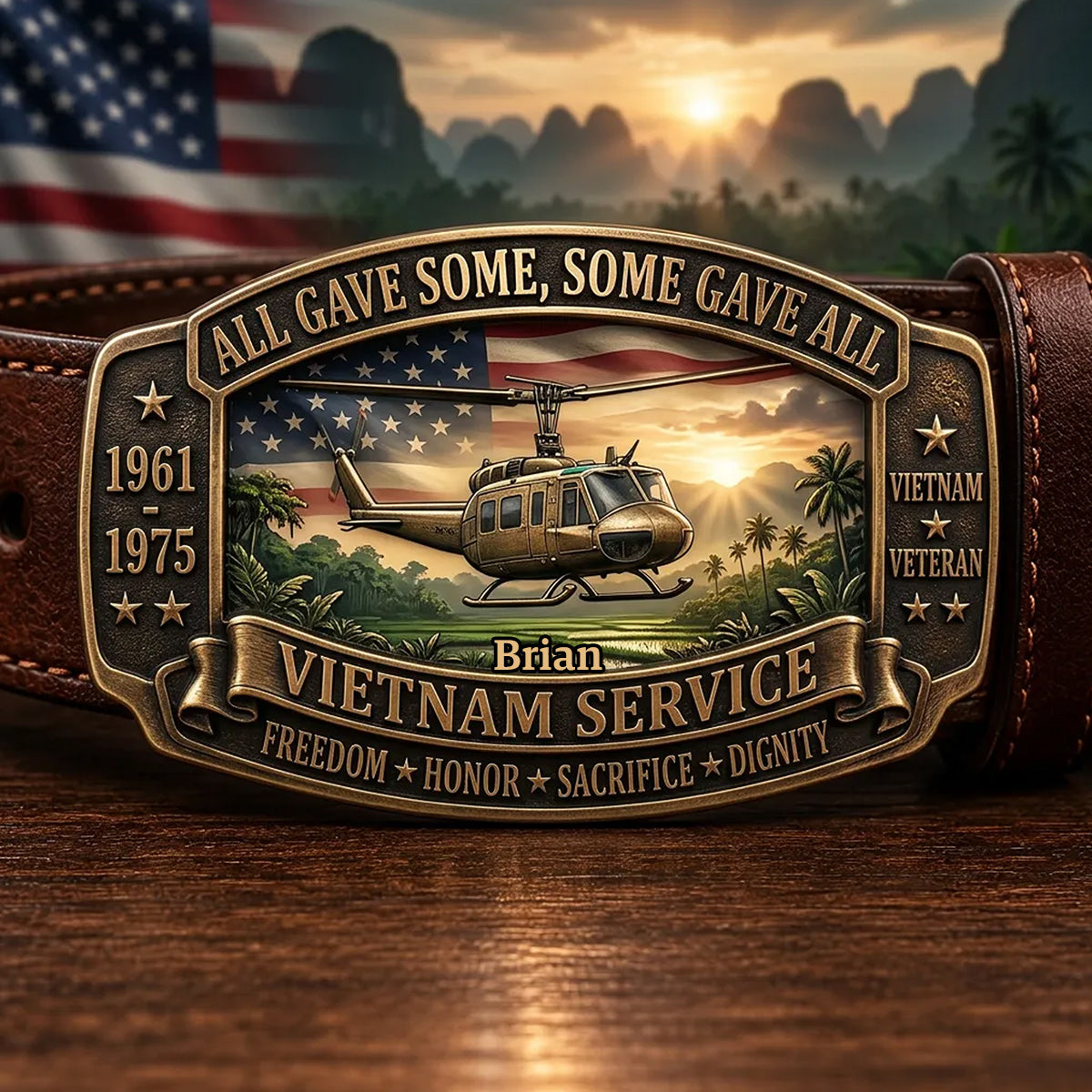 All Gave Some, Some Gave All - Personalized Veteran Leather Belt With Shaped Buckle