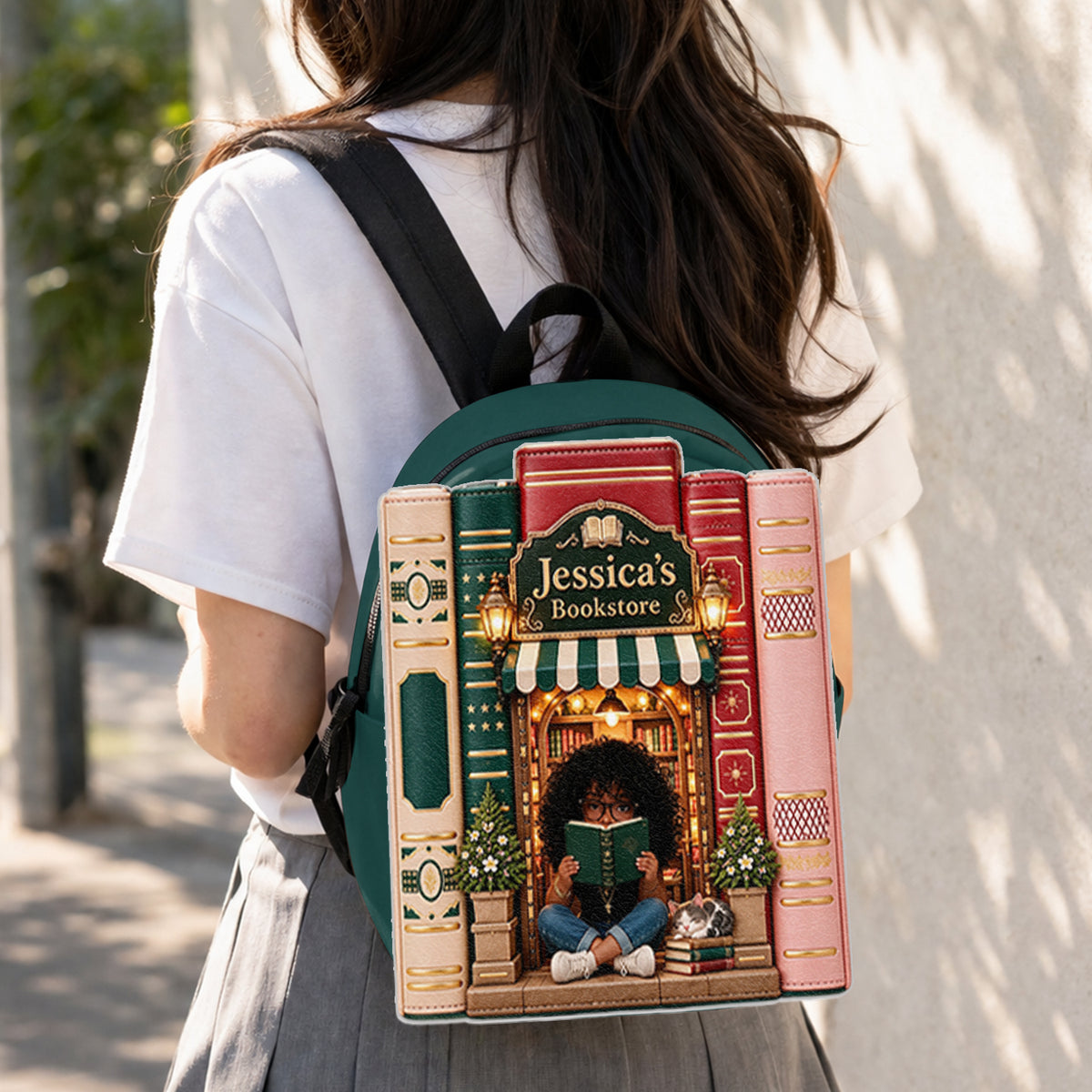 Vintage Stack Bookstore Bag - Personalized Book Changeable Leather Patch Backpack
