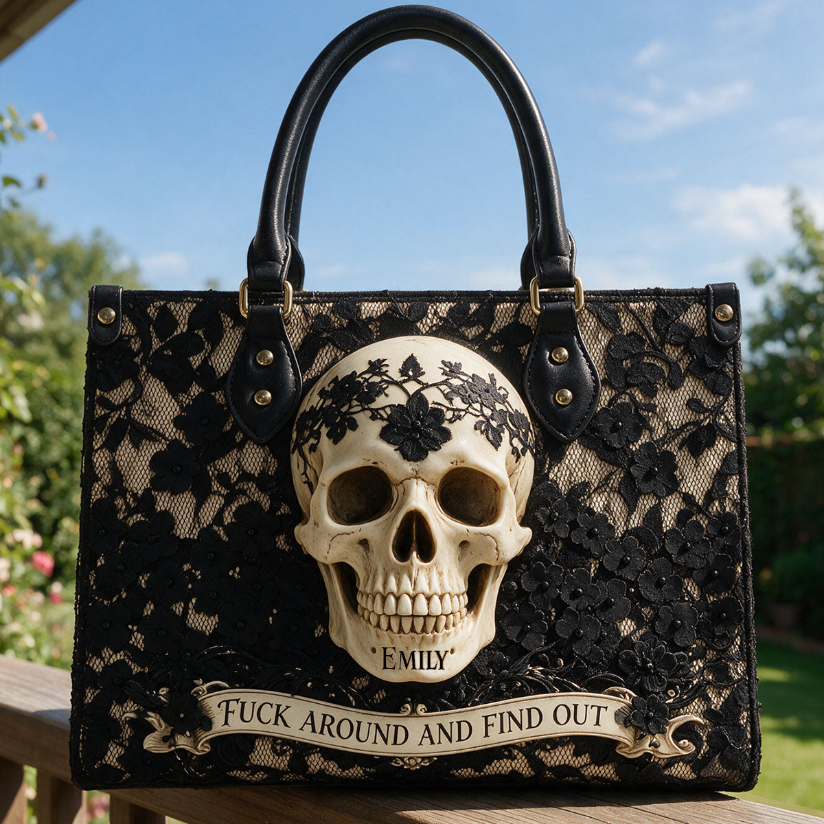 Find Out - Personalized Skull Leather Handbag