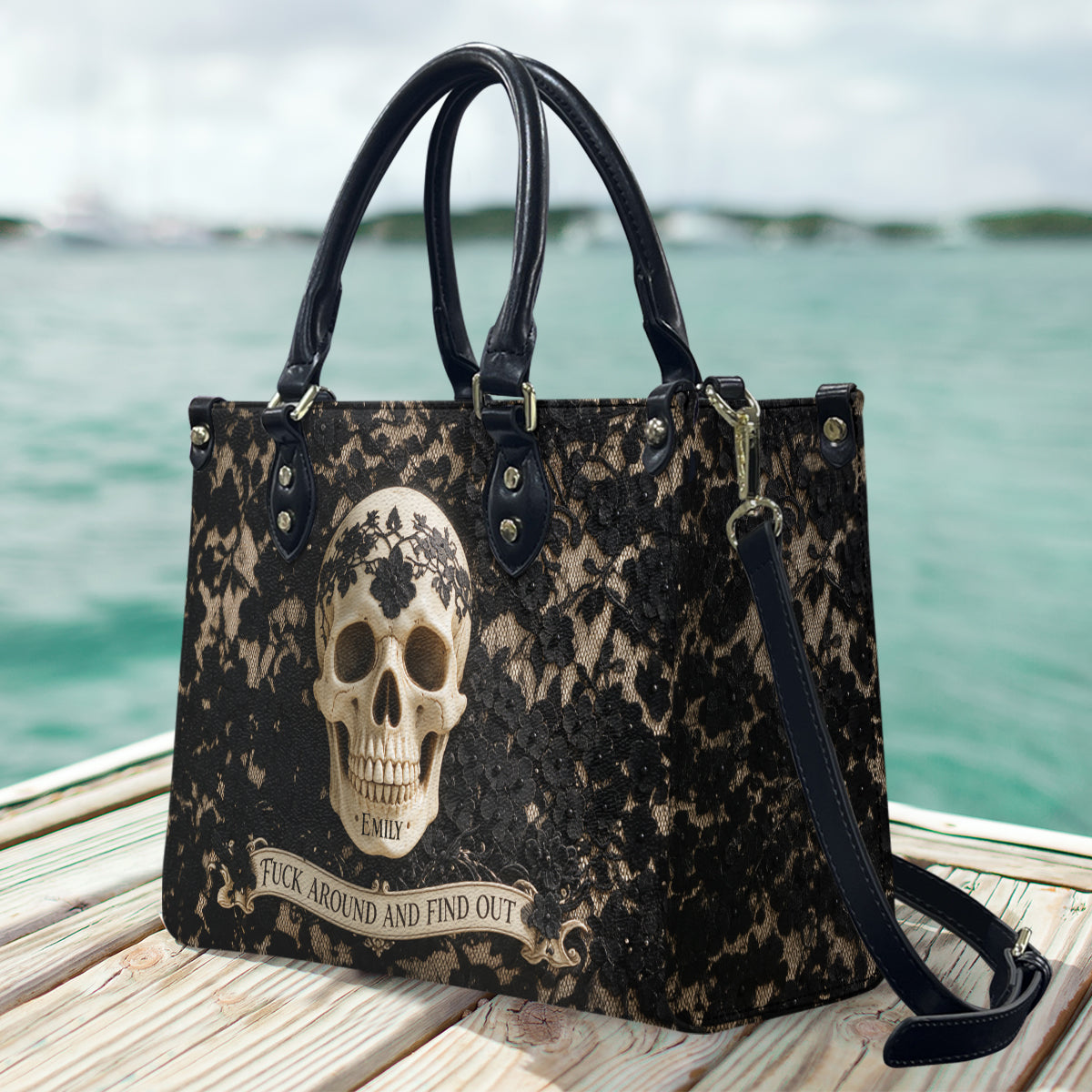 Find Out - Personalized Skull Leather Handbag
