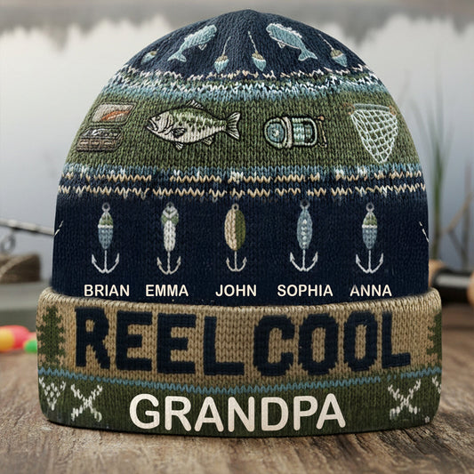 Reel Cool Grandpa - Personalized Fishing Beanie Hat