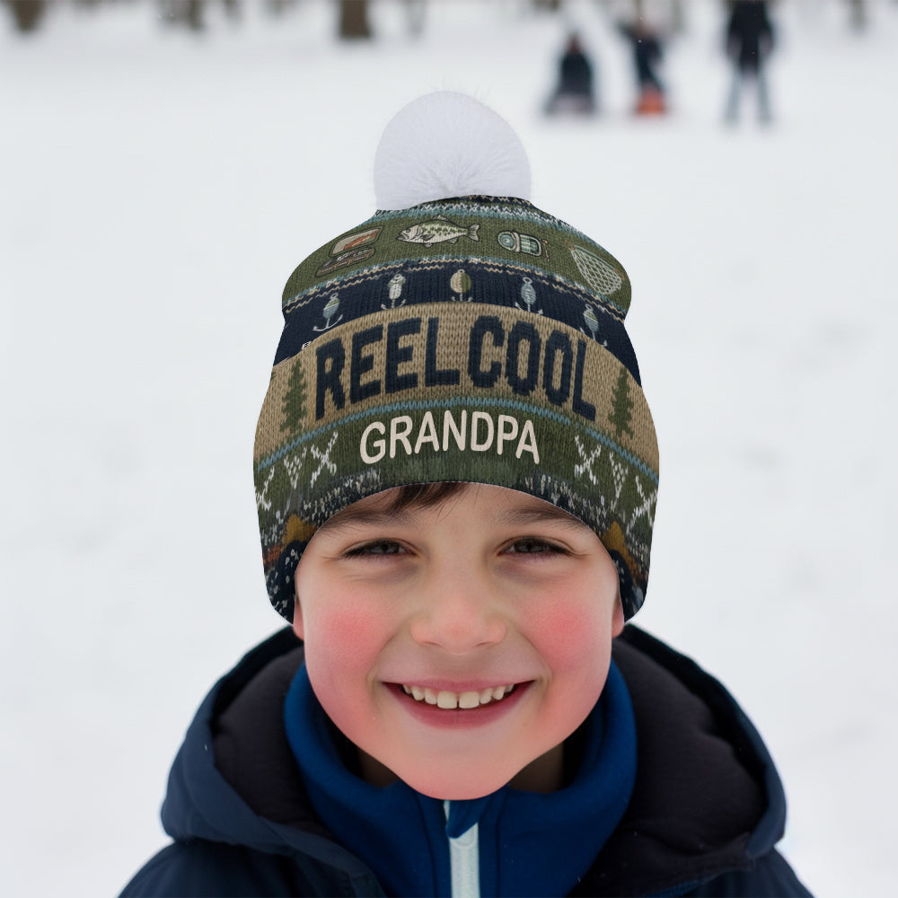 Reel Cool Grandpa - Personalized Fishing Beanie Hat